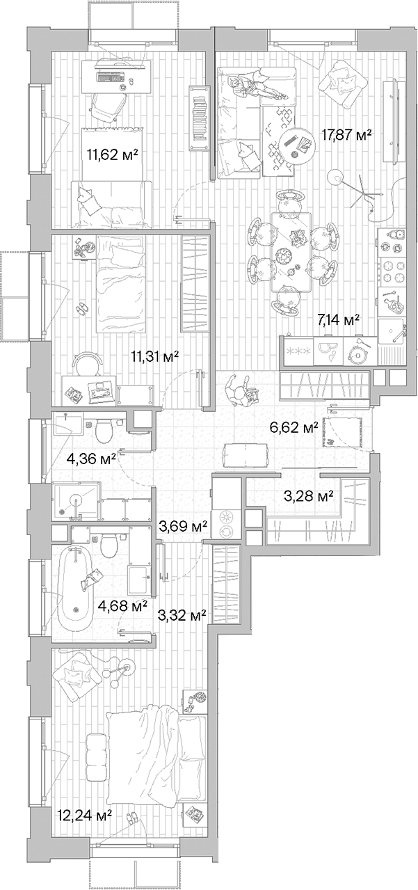 Планировка — МЫС, 4-комн., 86 м²