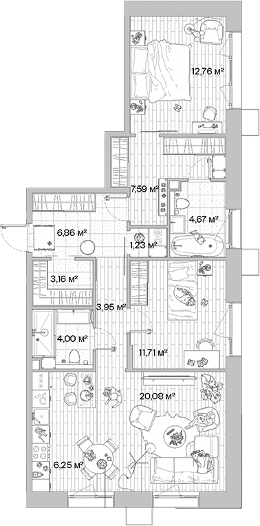 Планировка — МЫС, 3-комн., 82 м²