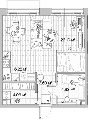 Планировка — МЫС, Студия, 41 м²