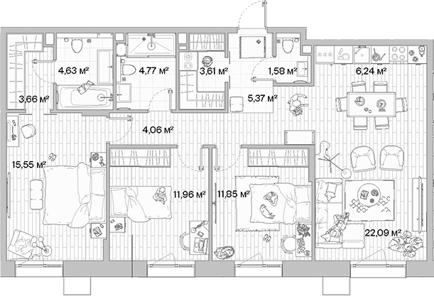 Планировка — МЫС, 4-комн., 95 м²