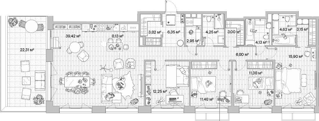 Планировка — МЫС, 5-комн., 138 м²