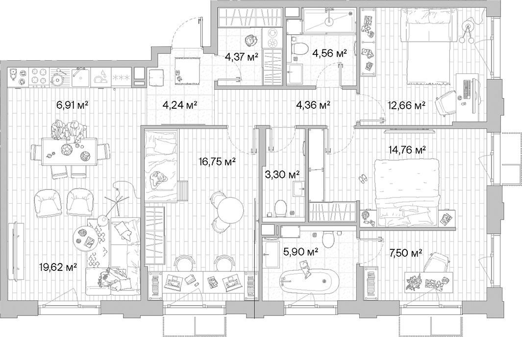 Планировка — МЫС, 5-комн., 105 м²