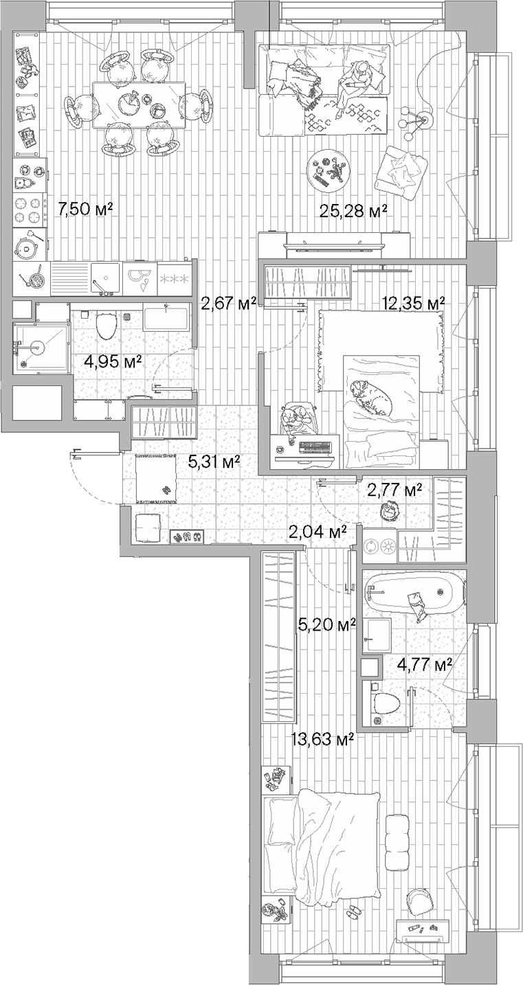 Планировка — МЫС, 3-комн., 86 м²