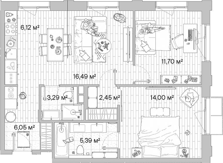 Планировка — МЫС, 3-комн., 65 м²