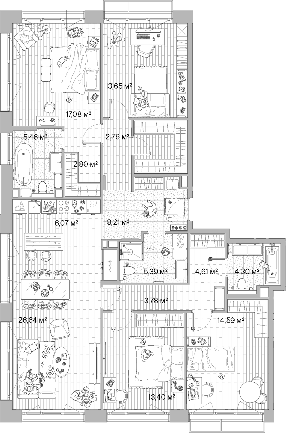 Планировка — МЫС, 5-комн., 134 м²