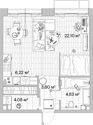 Планировка — МЫС, Студия, 41 м²