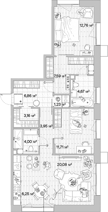 Планировка — МЫС, 3-комн., 82 м²