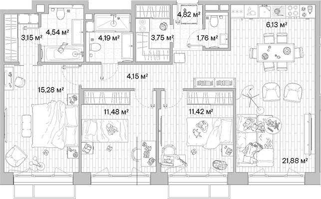 Планировка — МЫС, 4-комн., 93 м²