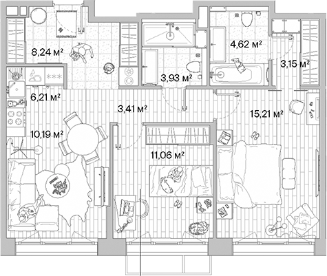 Планировка — МЫС, 3-комн., 66 м²