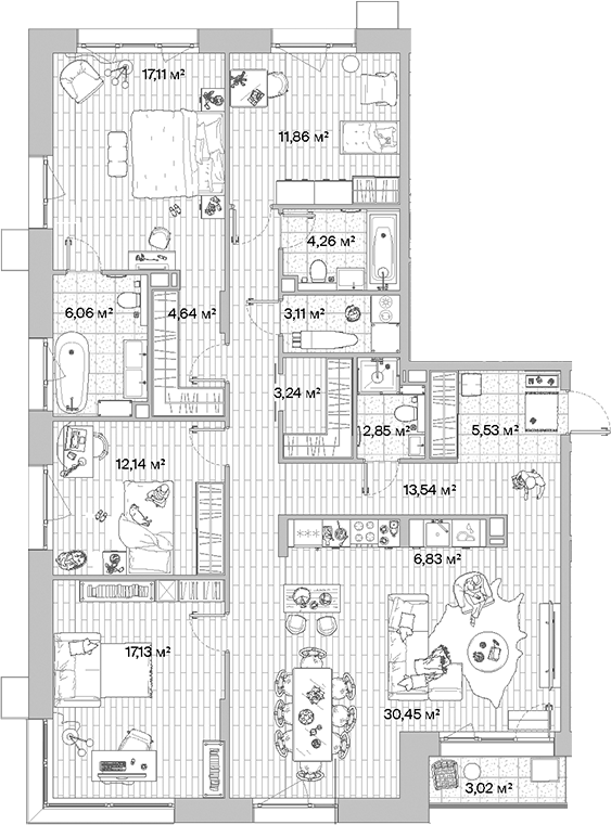 Планировка — МЫС, 5-комн., 138 м²