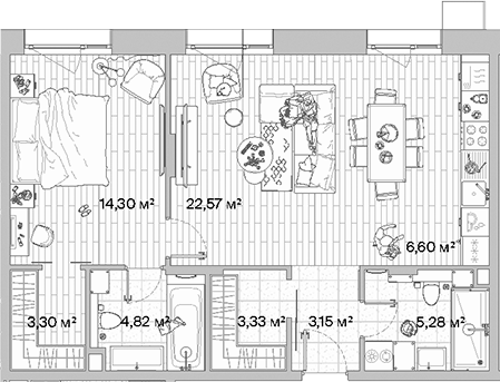 Планировка — МЫС, 2-комн., 63 м²