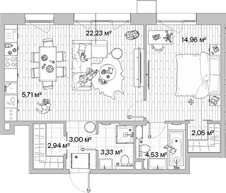Планировка — МЫС, 2-комн., 59 м²