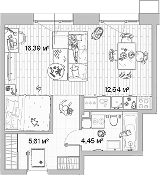 Планировка — МЫС, Студия, 39 м²