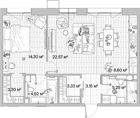 Планировка — МЫС, 2-комн., 63 м²