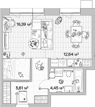 Планировка — МЫС, Студия, 39 м²