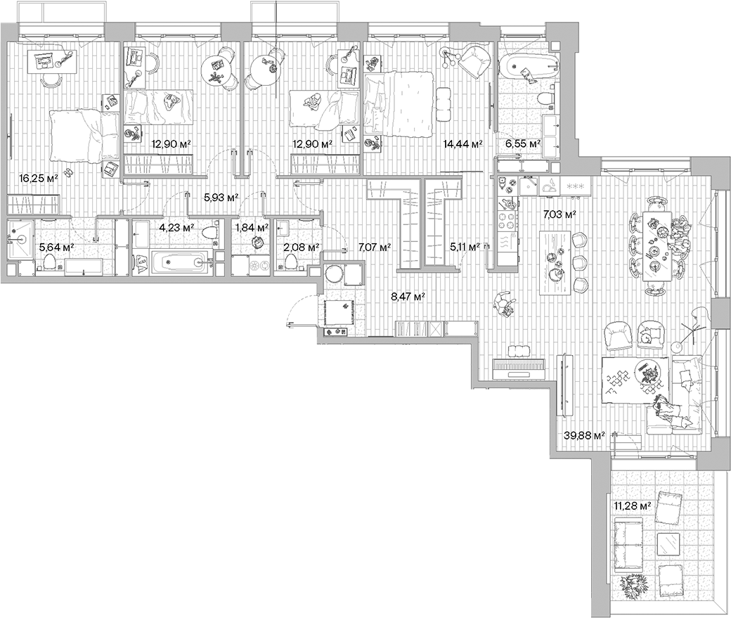 Планировка — МЫС, 5-комн., 150 м²