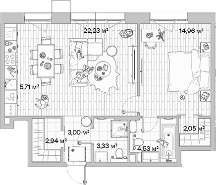 Планировка — МЫС, 2-комн., 59 м²