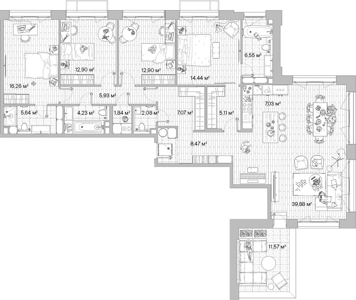 Планировка — МЫС, 5-комн., 150 м²