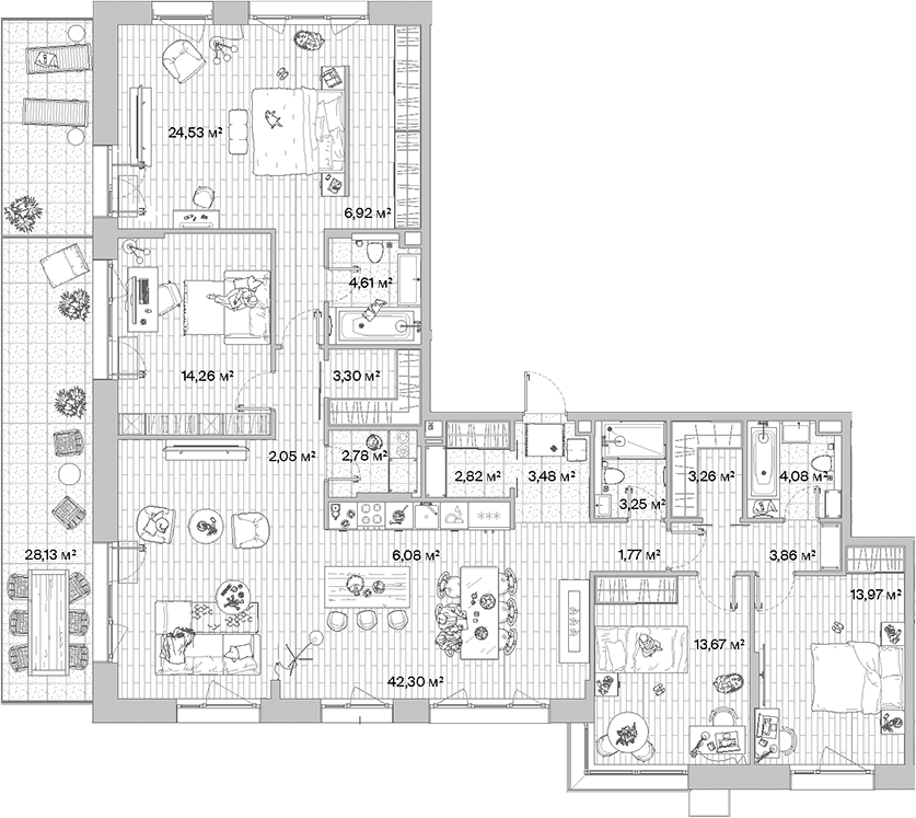 Планировка — МЫС, 5-комн., 157 м²