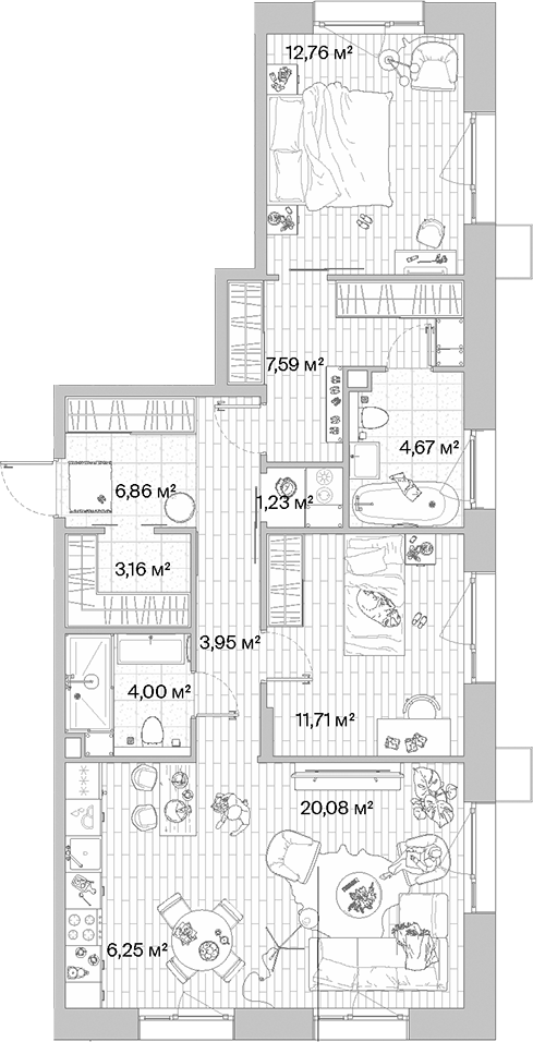 Планировка — МЫС, 3-комн., 82 м²