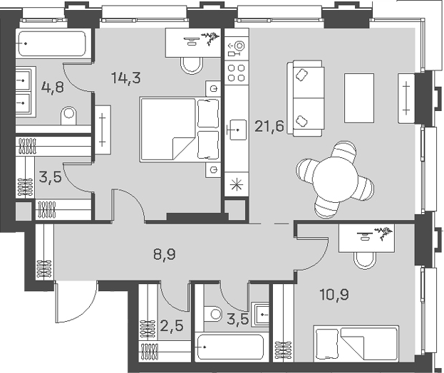 Планировка — PORTLAND, 3-комн., 70 м²