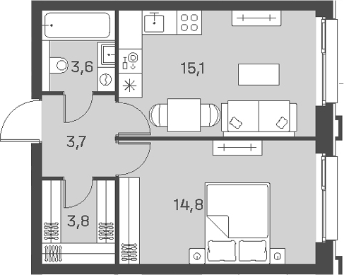 Планировка — PORTLAND, 2-комн., 41 м²