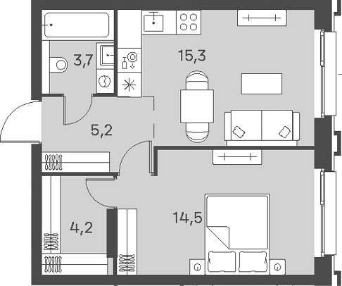 Планировка — PORTLAND, 2-комн., 43 м²