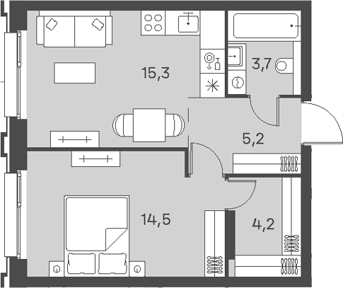 Планировка — PORTLAND, 2-комн., 43 м²