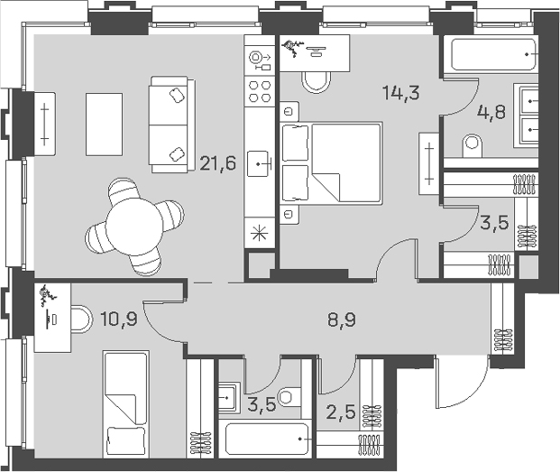 Планировка — PORTLAND, 3-комн., 70 м²