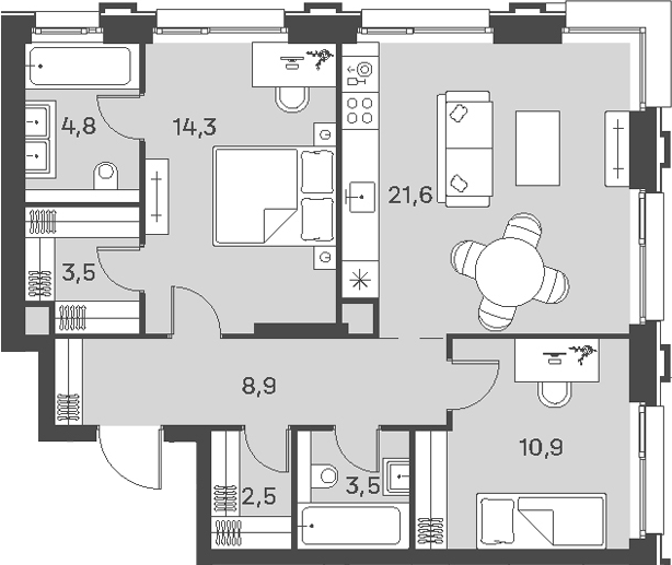 Планировка — PORTLAND, 3-комн., 70 м²