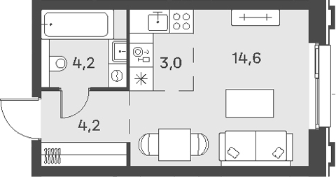 Планировка — PORTLAND, Студия, 26 м²