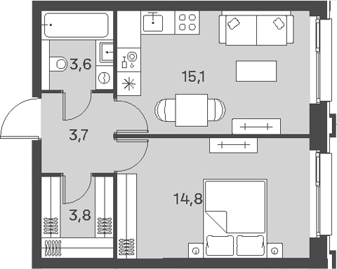 Планировка — PORTLAND, 2-комн., 41 м²