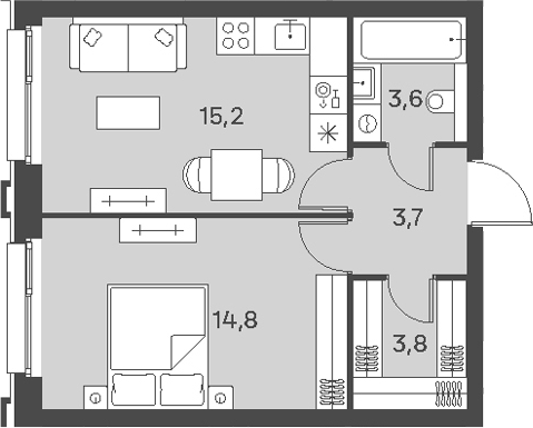 Планировка — PORTLAND, 2-комн., 41 м²