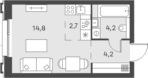 Планировка — PORTLAND, Студия, 26 м²