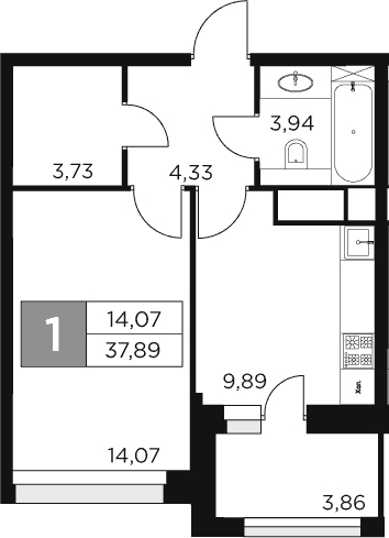 Планировка — Восток 2, 1-комн., 36 м²