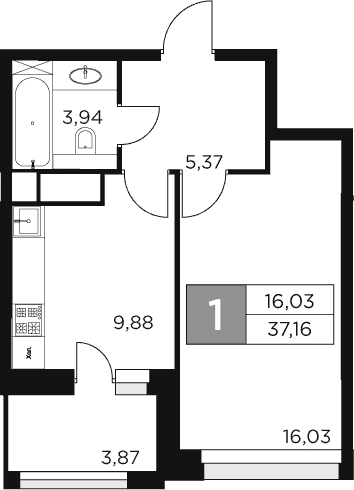 Планировка — Восток 2, 1-комн., 35 м²