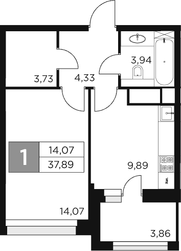 Планировка — Восток 2, 1-комн., 36 м²