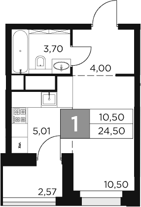 Планировка — Восток 2, Студия, 23 м²