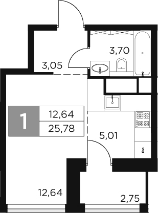 Планировка — Восток 2, Студия, 24 м²