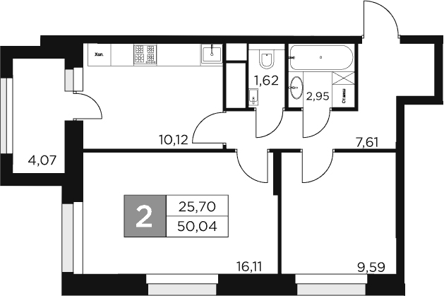 Планировка — Восток 2, 2-комн., 48 м²