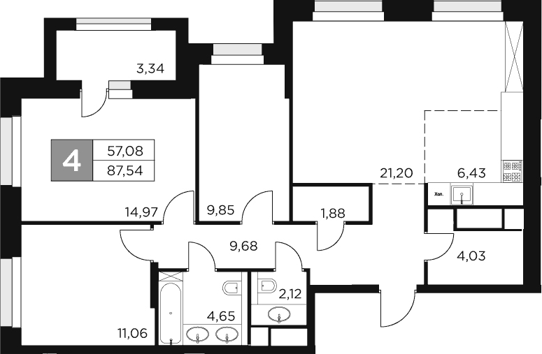 Планировка — Восток 2, 4-комн., 86 м²