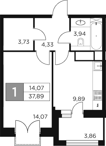 Планировка — Восток 2, 1-комн., 36 м²