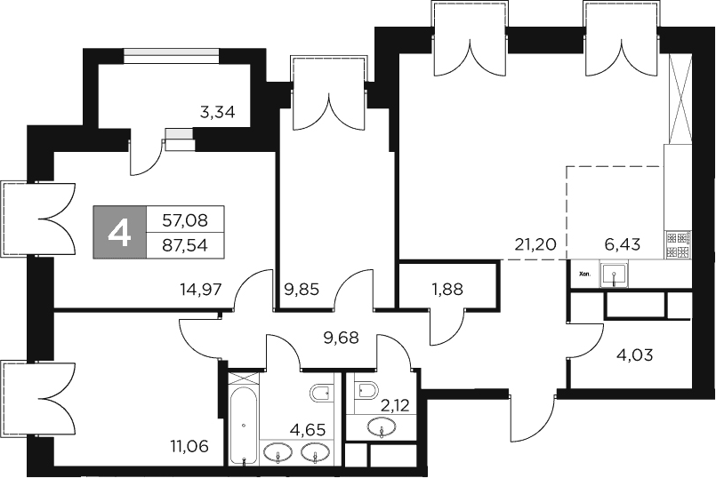 Планировка — Восток 2, 4-комн., 86 м²