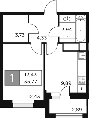 Планировка — Восток 2, 1-комн., 34 м²
