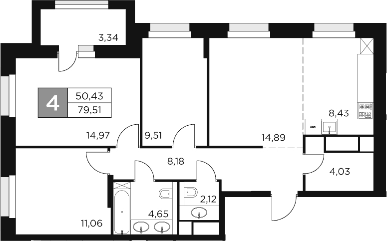 Планировка — Восток 2, 4-комн., 78 м²
