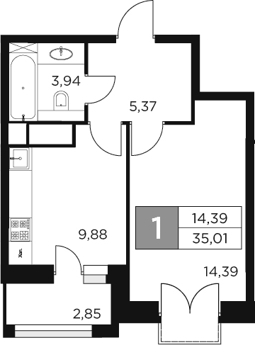 Планировка — Восток 2, 1-комн., 34 м²