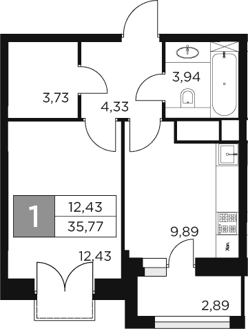 Планировка — Восток 2, 1-комн., 34 м²