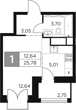 Планировка — Восток 2, Студия, 24 м²