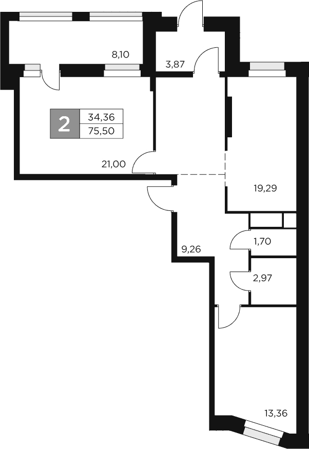 Планировка — Восток 2, 3-комн., 71 м²
