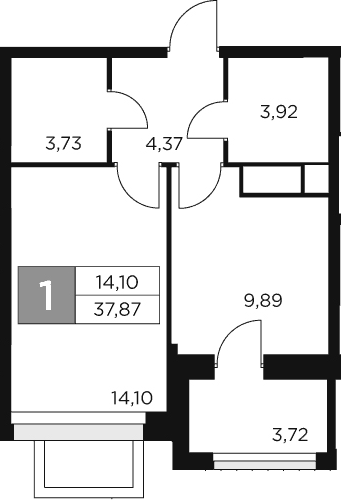 Планировка — Восток 2, 1-комн., 36 м²
